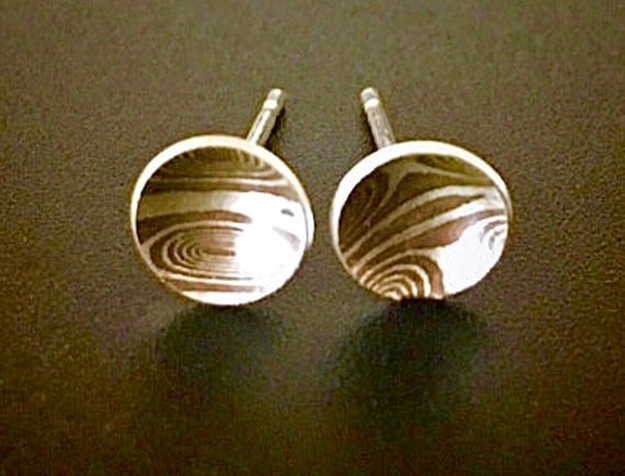 Mokume Gane Sterling Silver & Copper Stud Earrings