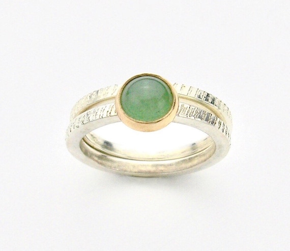 Sterling & 14K Gemstone Cabochon Stacking Ring Set