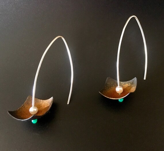 Fine Silver EnamelArt & Pearl Earrings