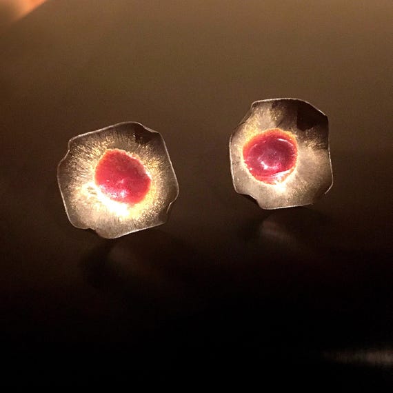 Fine Silver EnamelArt Stud Earring