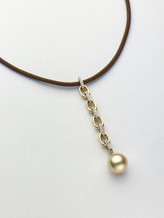 14K Golden South Sea Pearl & Diamond Necklace