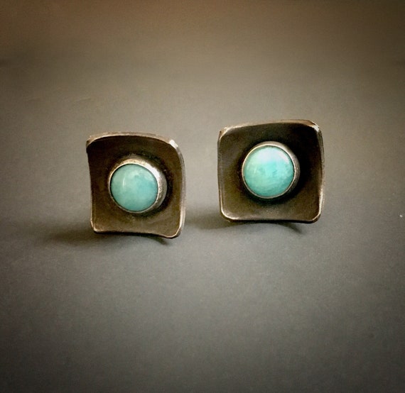 Sterling Silver & Amazonite Stud Earrings