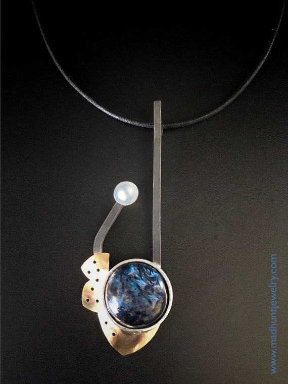 Pietersite & Pearl Pendant