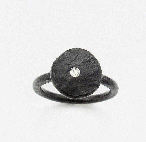 Rustic Sterling Ring w/Diamond