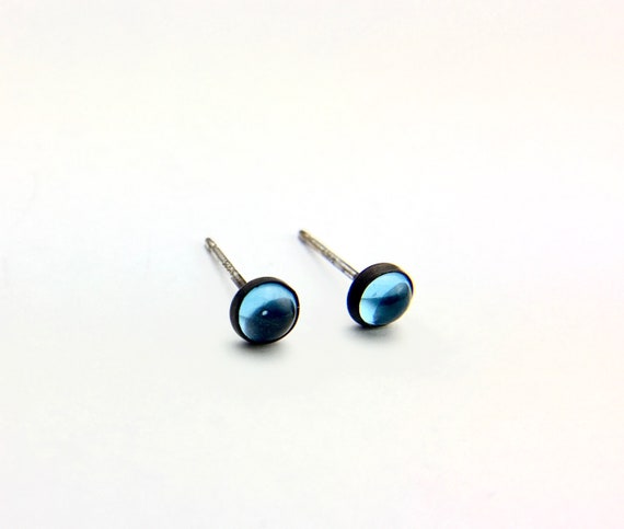 Blackened Sterling Silver Gemstone Cabochon Stud Earring