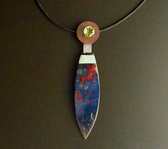 EnamelArt vitreous enamel & Sterling pendant w/Citrine