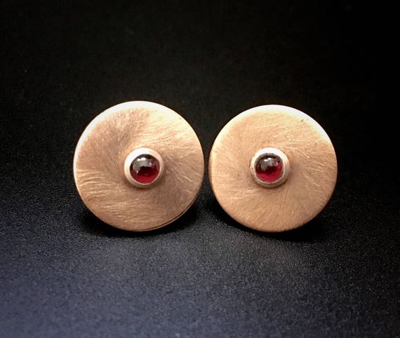 Bronze & Sterling stud earrings with Garnet