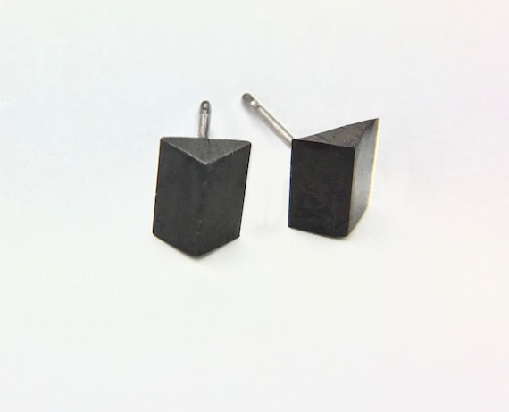 Geometric Blackened Sterling Stud Earrings