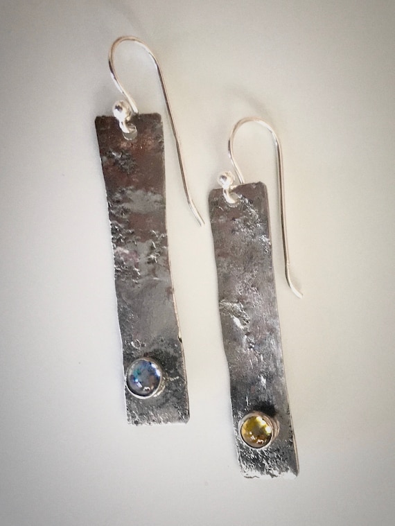 Reticulated Sterling Silver drop earrings w/cabochons