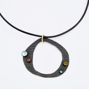 Blackened & Textured Sterling Necklace with Cabochons
