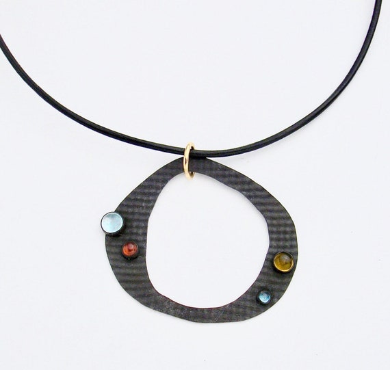 Blackened & Textured Sterling Necklace with Cabochons