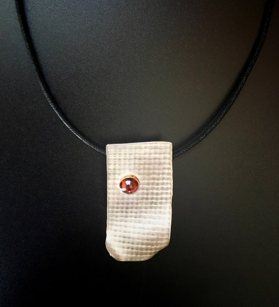 Sterling Silver & 14K Pendant with Garnet