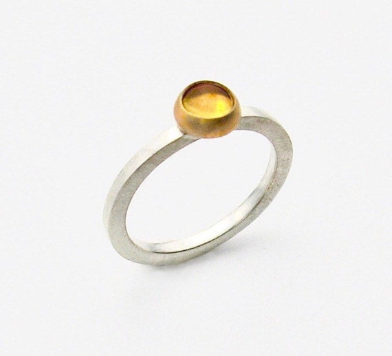 14K & Sterling Silver Citrine Cabochon Ring