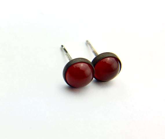 Blackened Sterling Silver Cabochon Stud Earrings