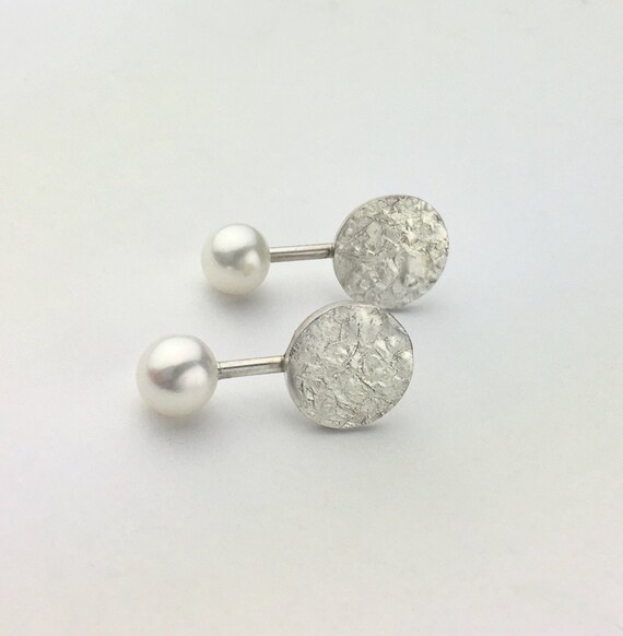 Modern Sterling Silver Drop earrings w/Pearl