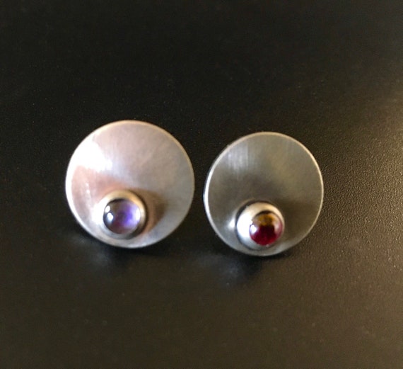 Sterling Silver & Cabochon Stud Earrings