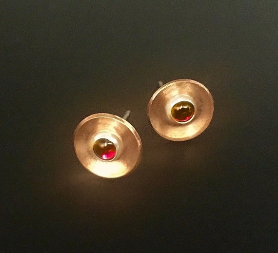 Reclaimed Copper w/Sterling Silver & Garnet Stud Earrings