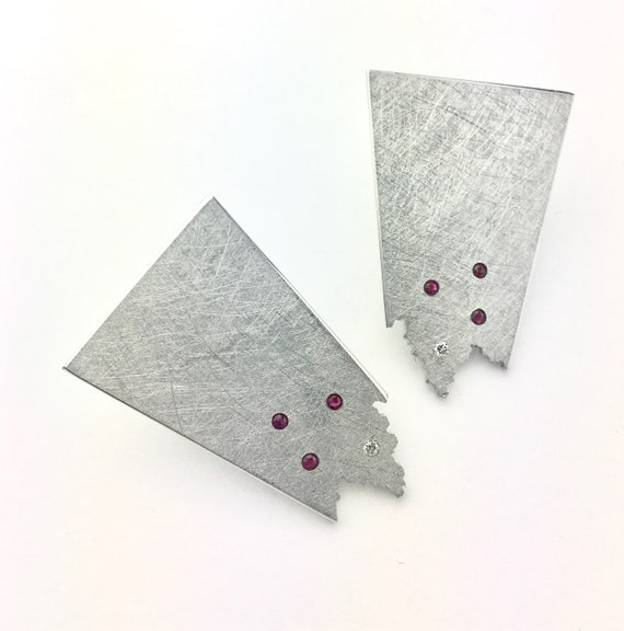 Reclaimed Aluminum Ruby and Diamond Earrings