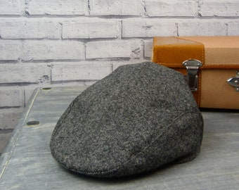 Eco Friendly Mens Flat cap - Contemporary Black/Grey Birdseye Yorkshire Tweed, mens hat, mens cap