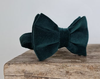 Oversized Velvet Bow Tie - Dark Green Cotton Velvet, Large Bow Tie
