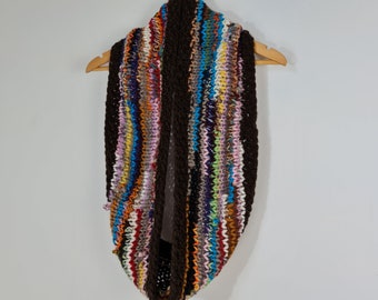 Hand Knitted Repurposed Yarn Infinity Scarf, Circle Scarf, Loop Scarf