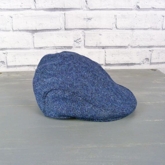 Mens Flat Cap Navy Herringbone 