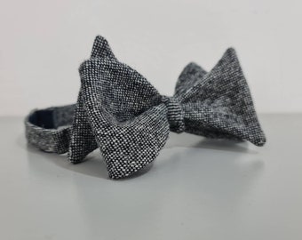 Tweed Oversized Tweed Self Tie Bow Tie - Grey