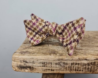 READY TO SHIP Self tie bow tie - Check Tweed, Olive, Pink, Purple tweed bow tie, tweed self tie bow tie