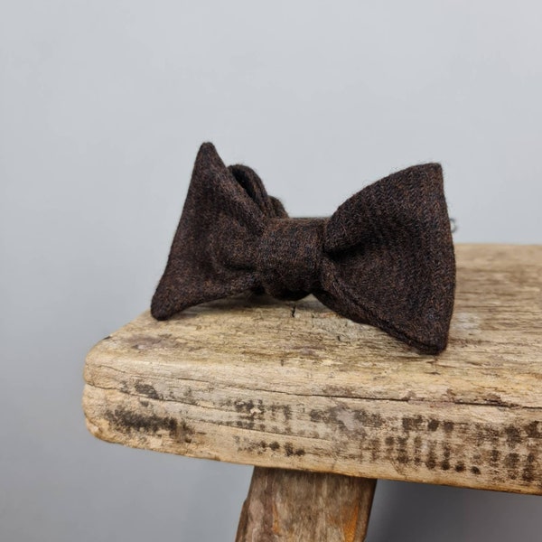 Self tie bow tie - Dark Brown Twill Tweed, tweed bow tie, tweed self tie bow tie