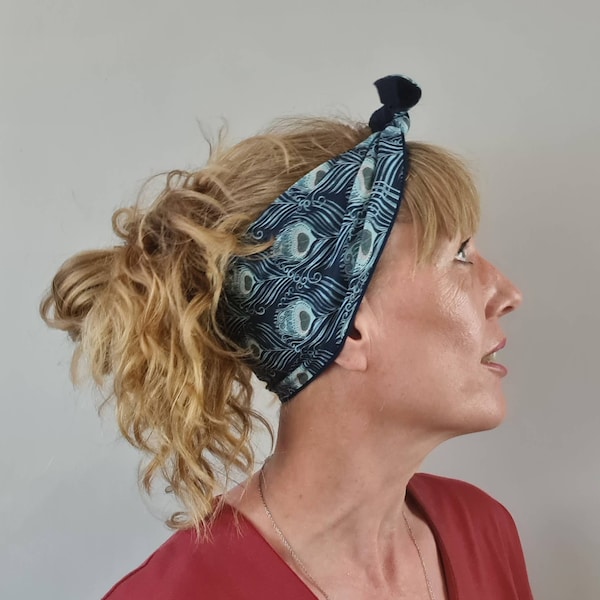 Top Knot Headband -  Navy/Green Liberty print, Eco Friendly