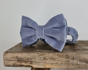 SALE Oversized Bow Tie - Silver Grey Cotton Velvet, Adult Large Bow Tie, eco friendly