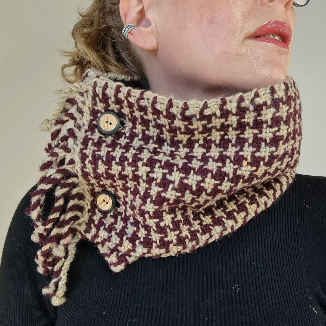 Handwoven Neckwarmer Scarf - Wool Houndstooth - Etsy