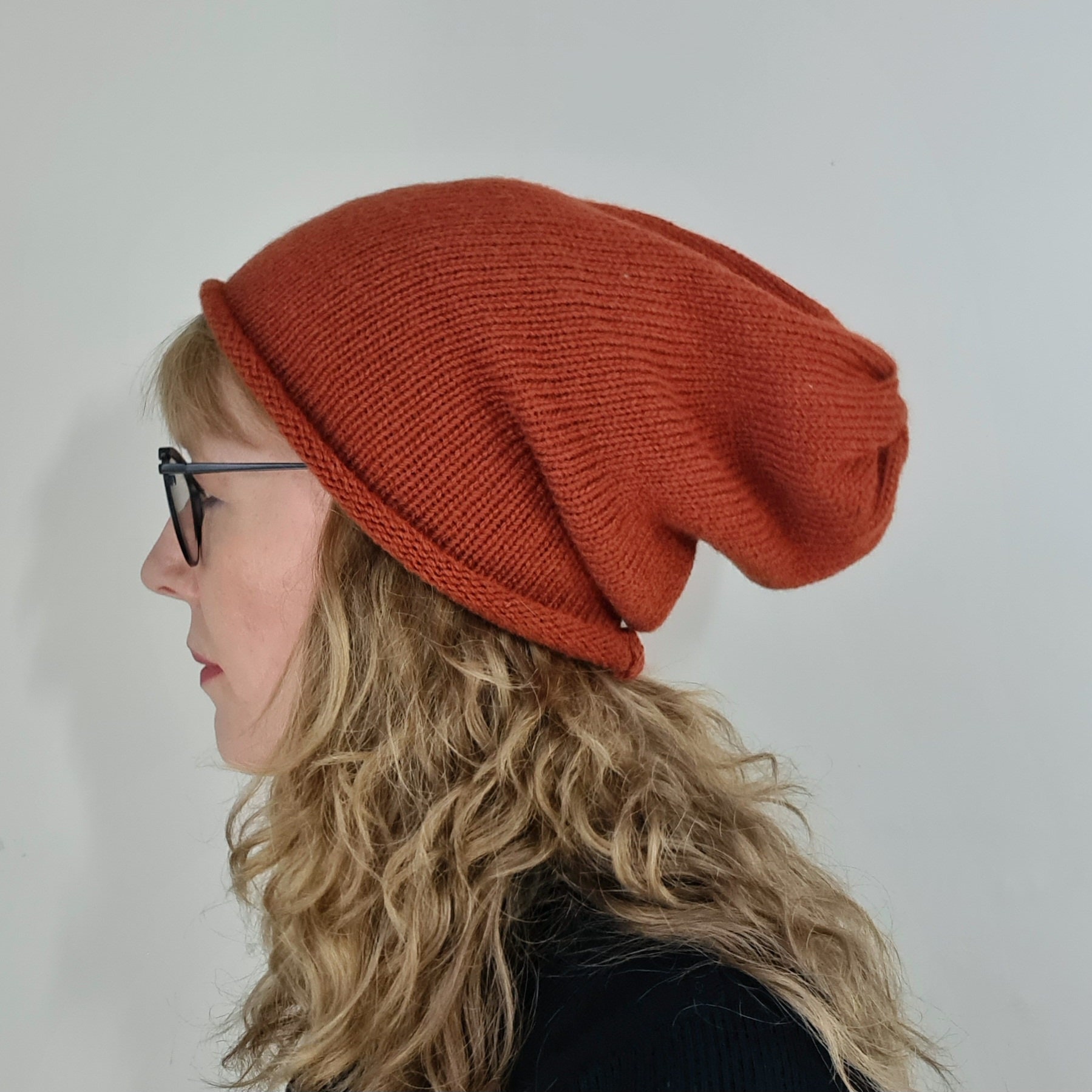 Slouchy Beanie Hat - Burnt Orange Wool - Etsy display picture 2