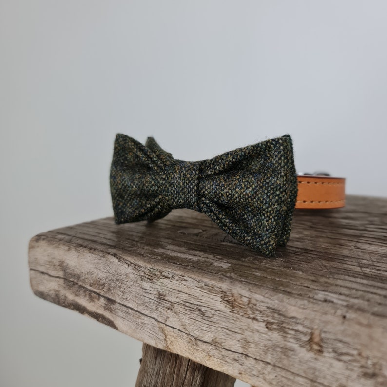 Dog Bow Tie Yorkshire Birdseye Tweed Dark Green, Tweed Bow Tie for Dogs image 6