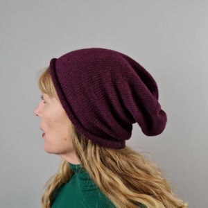 Slouchy Beanie hat - Plum British Shetland Wool, Eco friendly