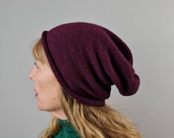 Slouchy Beanie hat - Plum British Shetland Wool, Eco friendly