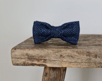 Dog Bow Tie - Navy Yorkshire Herringbone Tweed