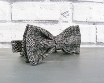 Mens Bow Tie - Black/Grey Yorkshire Birdseye Tweed