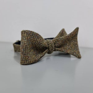 Tweed Self tie bow tie - Green Herringbone Yorkshire Wool Tweed, tweed bow tie, tweed self tie bow tie