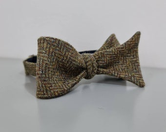 Tweed Self tie bow tie - Green Herringbone Yorkshire Wool Tweed, tweed bow tie, tweed self tie bow tie