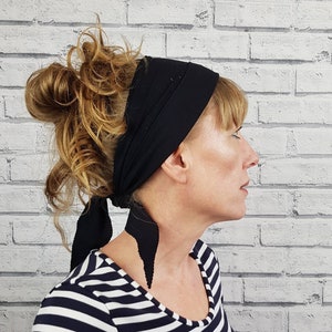 Non Slip Headscarf - Black,  self tie headband