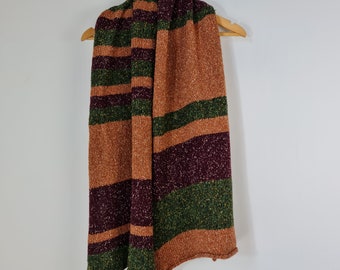 Oversized Scarf - Green stripe wool yarn