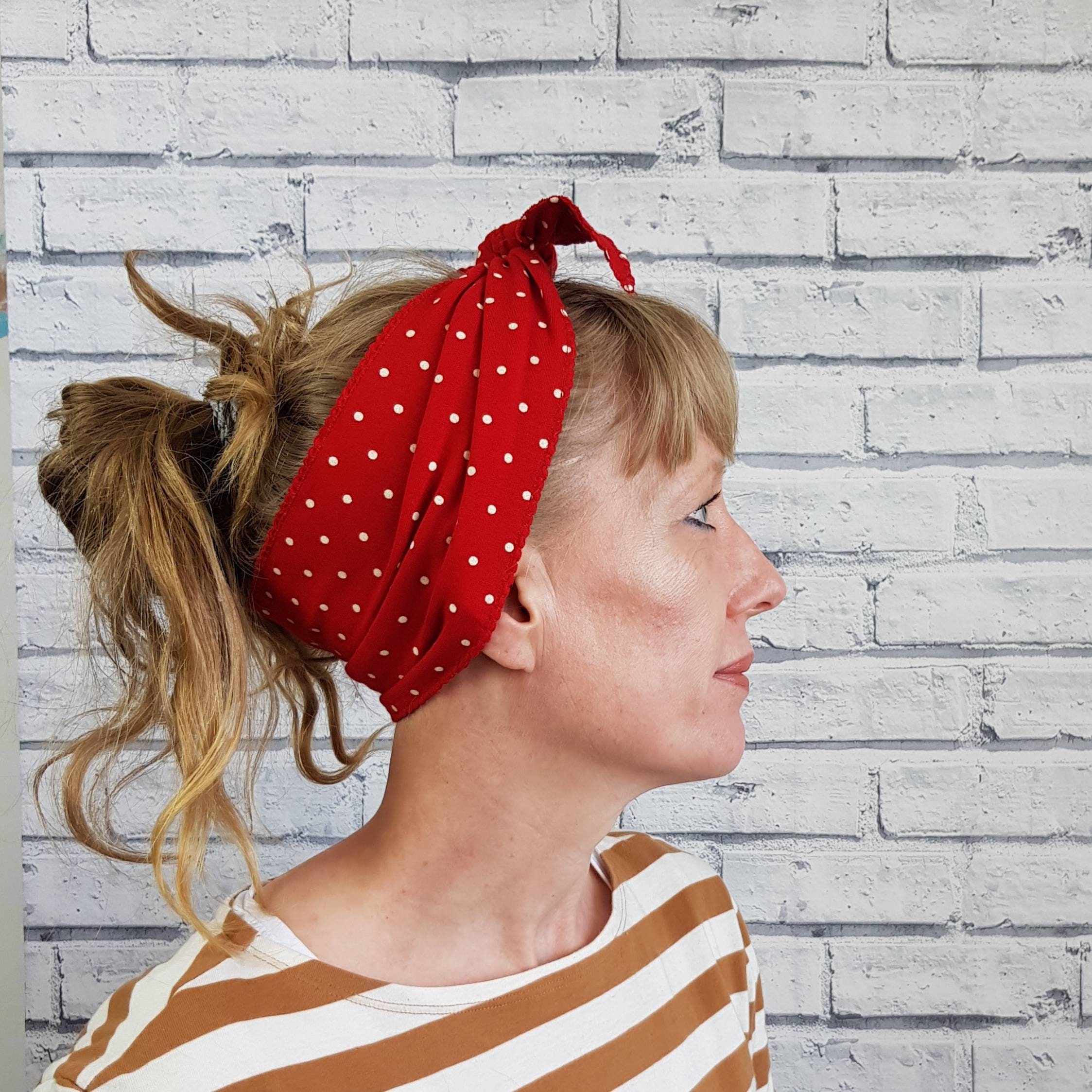Non Slip Top Knot Headband - Red Polka Dot - Etsy