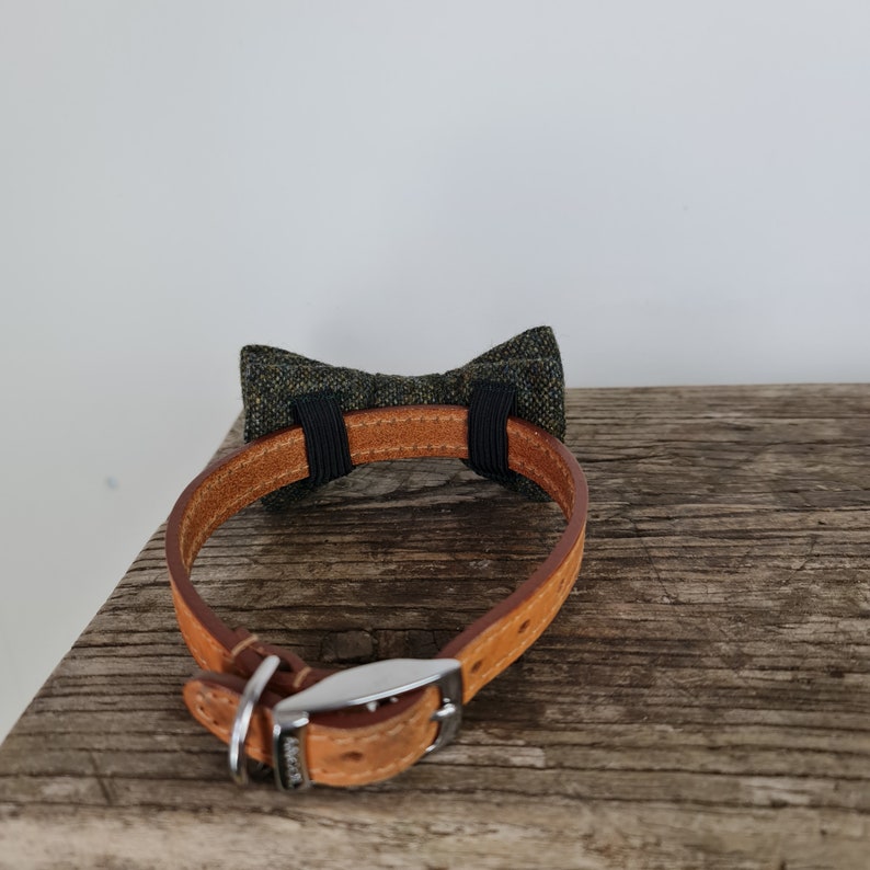 Dog Bow Tie Yorkshire Birdseye Tweed Dark Green, Tweed Bow Tie for Dogs image 4