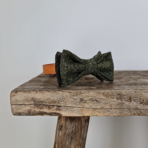 Dog Bow Tie Yorkshire Birdseye Tweed Dark Green, Tweed Bow Tie for Dogs image 5