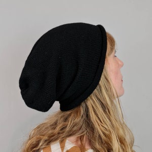 Slouchy Beanie hat Black, British Shetland Wool image 4