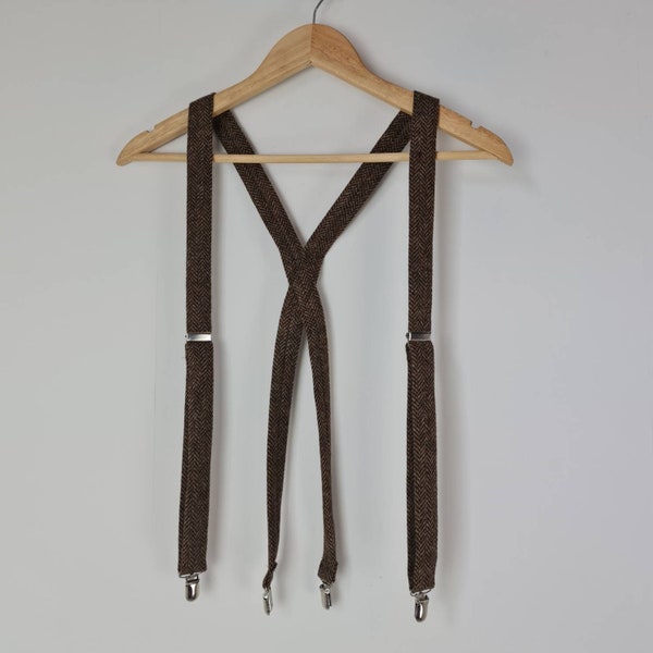 Tweed Braces/Suspenders - Brown Herringbone Yorkshire Tweed