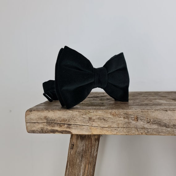 Oversized Bow Tie Black Cotton Velvet Adult Large Bow Tie Eco