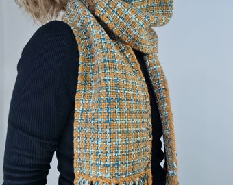 Handwoven Scarf - Mustard/Green Wool