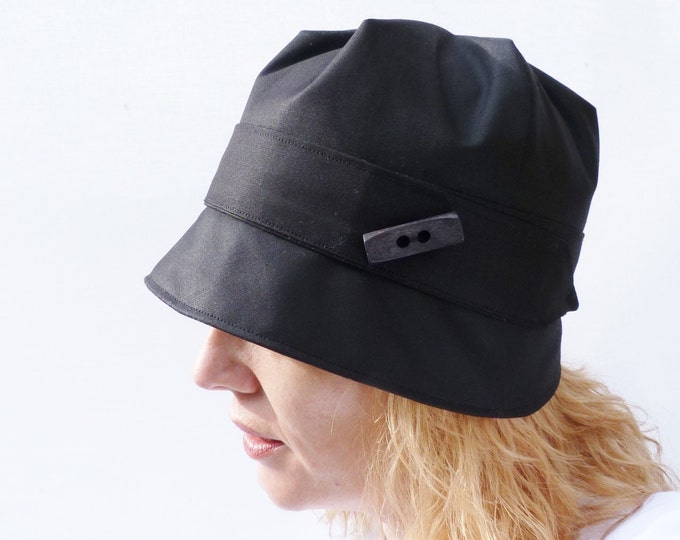 Waxed Cotton Rain Hat Black Etsy
